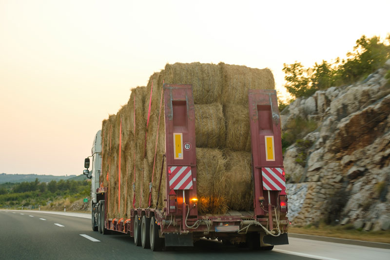 Transport von Heuballen auf einer Straße